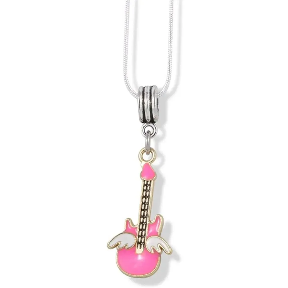 Pink Guitar Angel Wings Band Music Musician Necklace